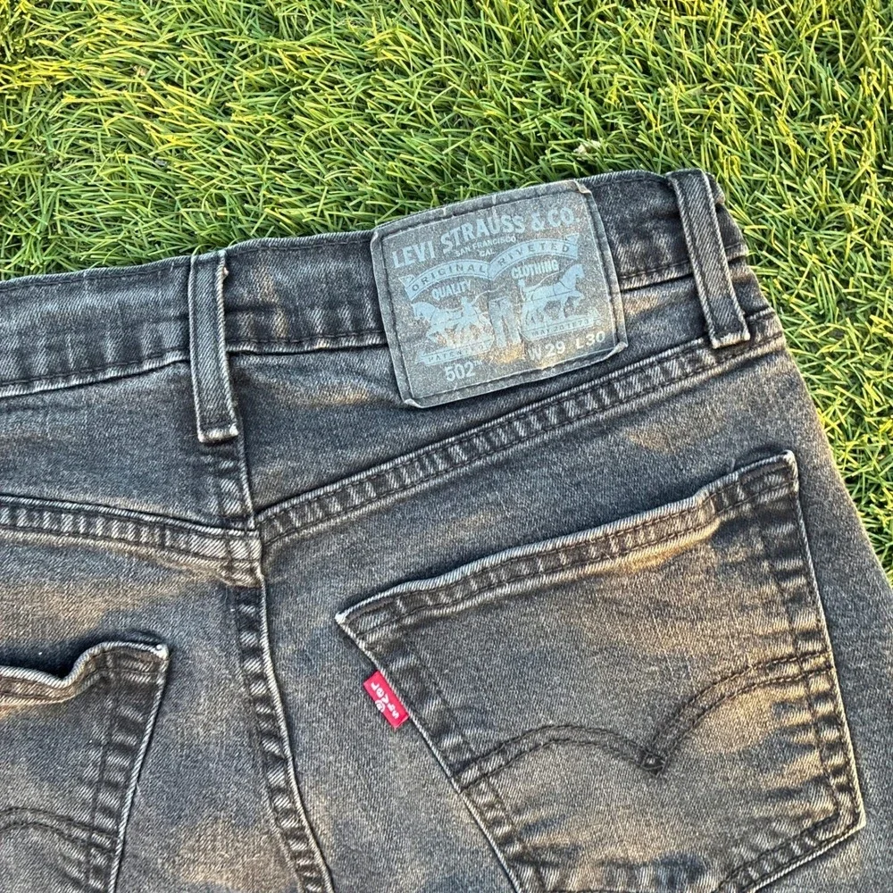 Levis 502 Original Fit 28x27 Jeans Faded Black Button Fly Straight Leg Denim Y2K